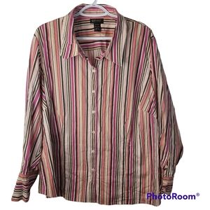 Lane Bryant Shirt Womens 26 28 Multicolor Long Sleeve‎ Button Up Collared Top